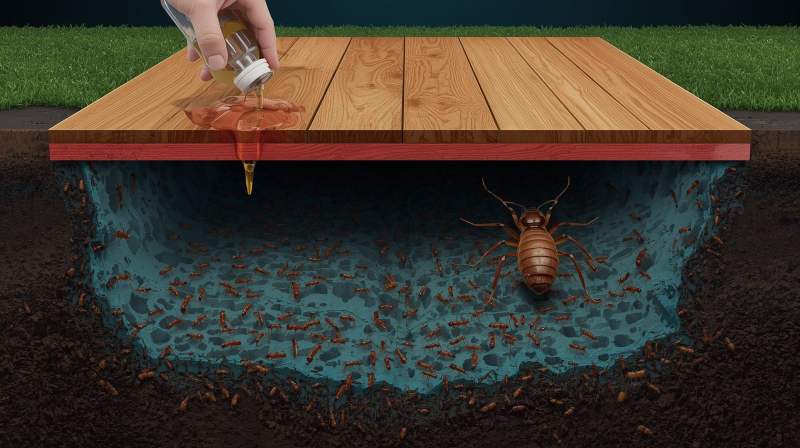 Teknisi Fumida menggunakan metode injeksi tanah (soil treatment) untuk membasmi koloni rayap