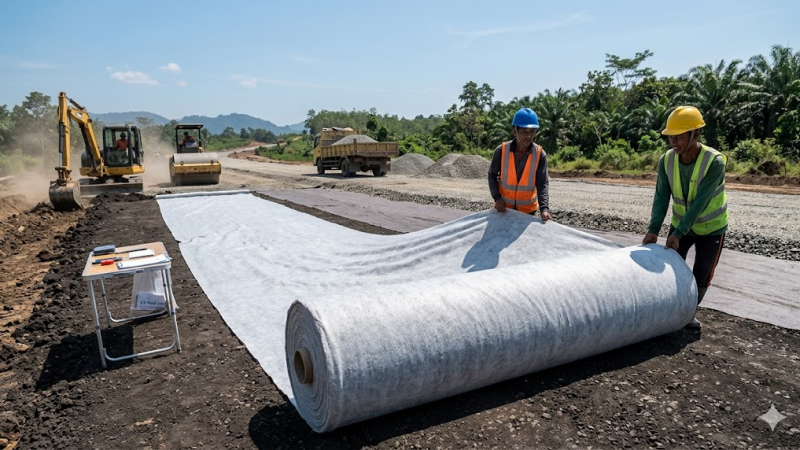 Geotextile non woven untuk sistem drainase proyek konstruksi jalan