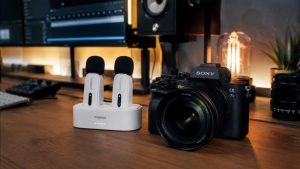 Setup peralatan audio kreator profesional menggunakan microphone mahal terbaik